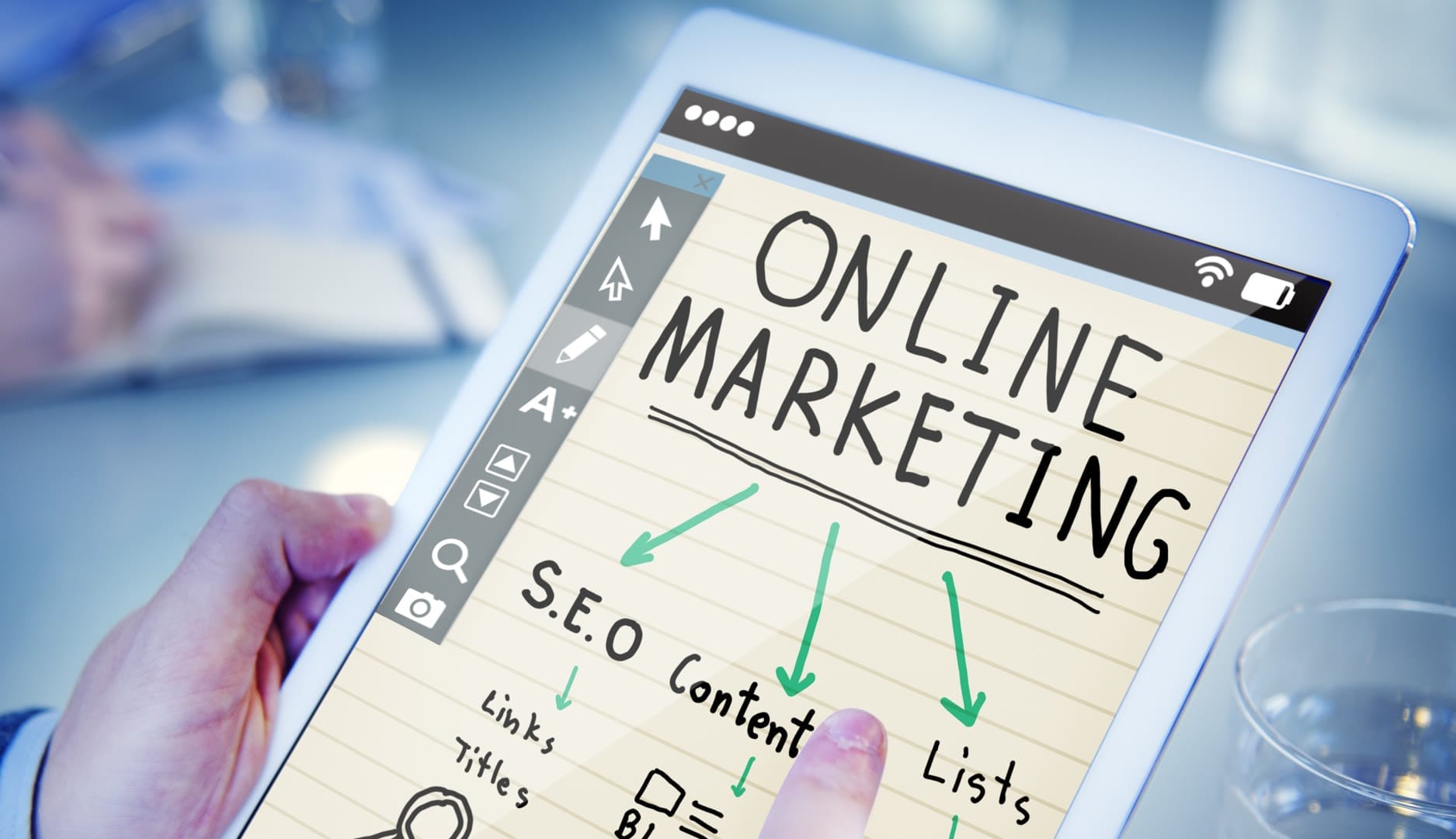 A digital marketing team working on search engine optimization strategies on a computer, showcasing Naples' vibrant business environment.